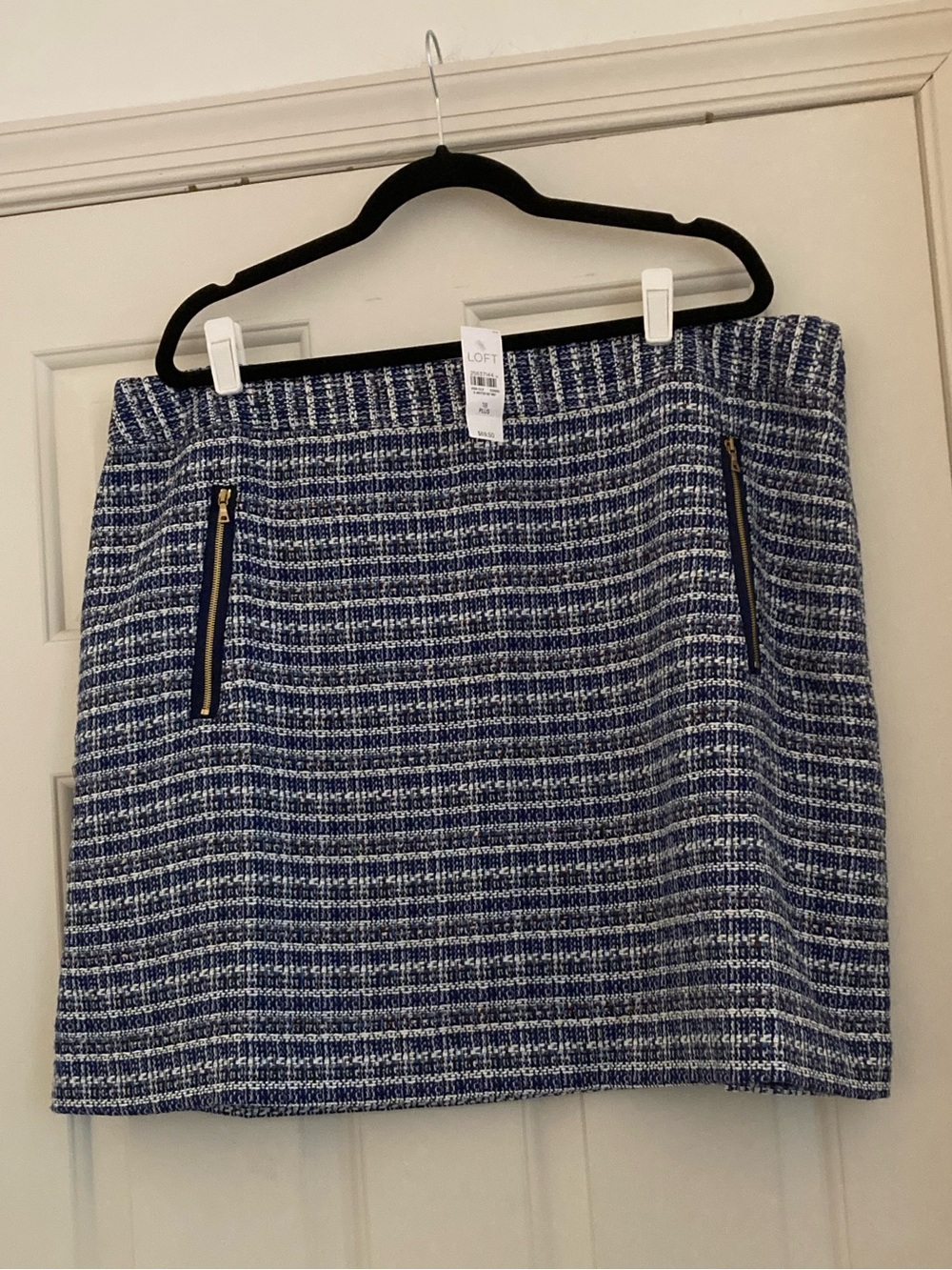NWT LOFT PLUS Navy & White Tweed Mini Skirt with Zip Accents